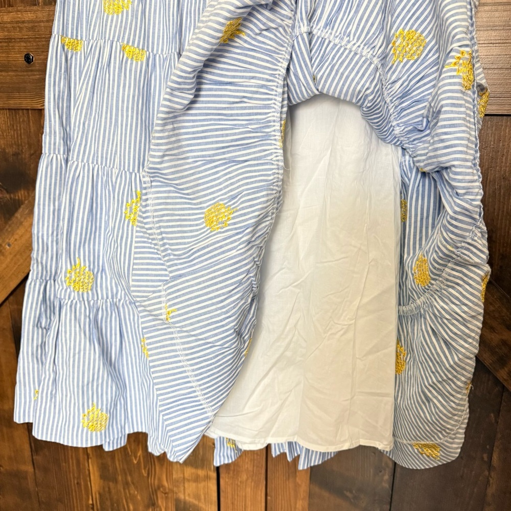 J. Crew NWT Blue White Striped Pineapple Embroidered Tiered Maxi Skirt Size M - Picture 5 of 8